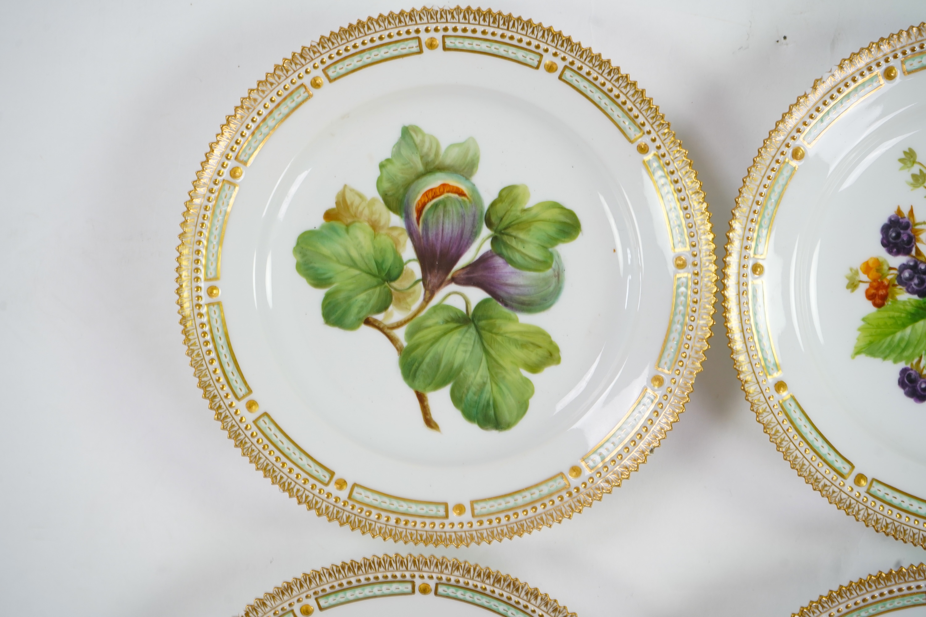 A set of six Royal Copenhagen 'Flora Danica' shape plates